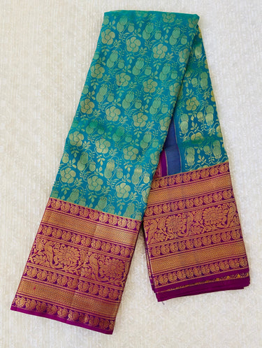 Kanchipuram/Kanchivaram handloom turquoise blue pure silk saree | Silk Mark | Ships from California